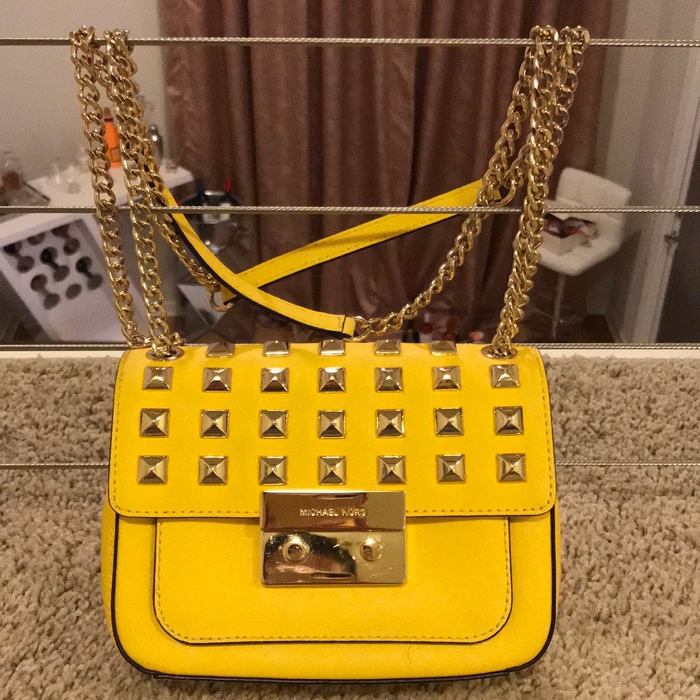Yellow Michael Kors studded shoulder/crossbody bag